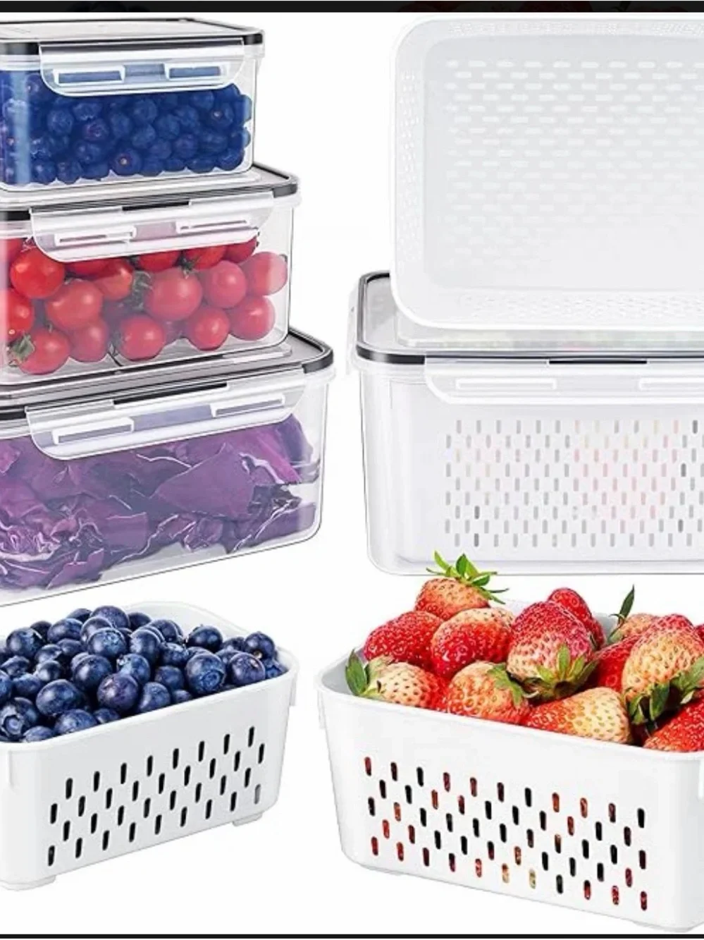 White Fruit Containers for Fridge - 4 Pack